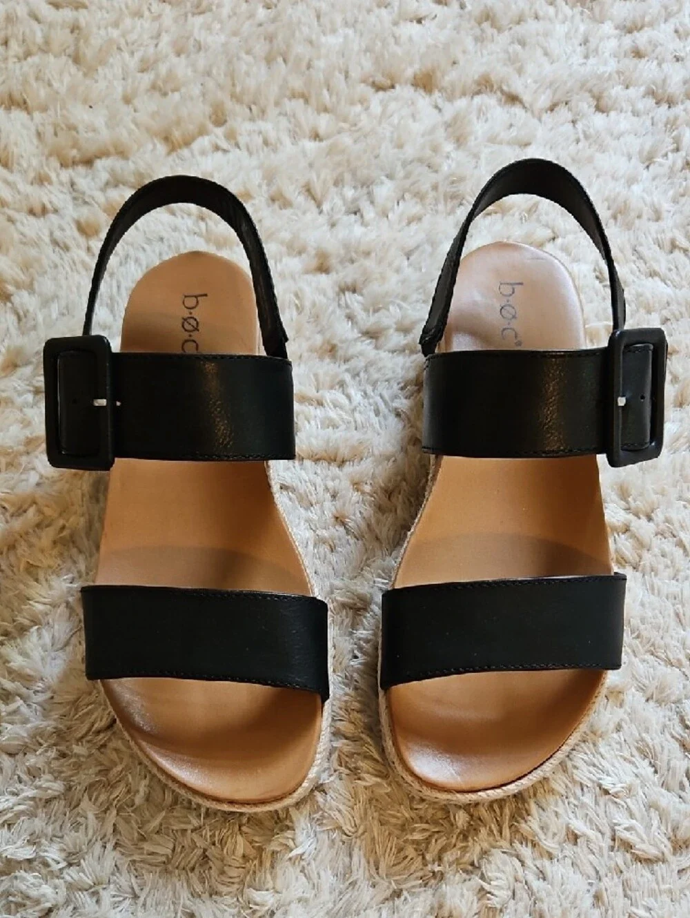 boc Black Two-Strap Platform Espadrille Sandals